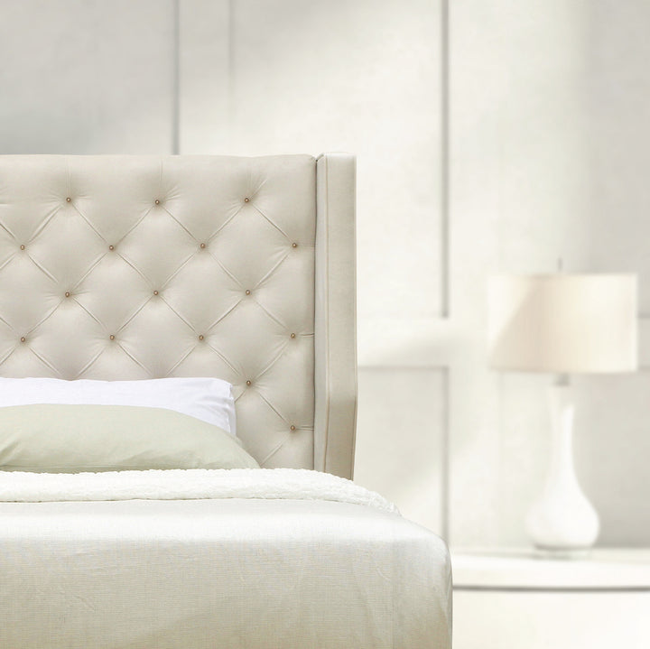 Diamond Square-B Headboard Beige Color with Gold Buttons