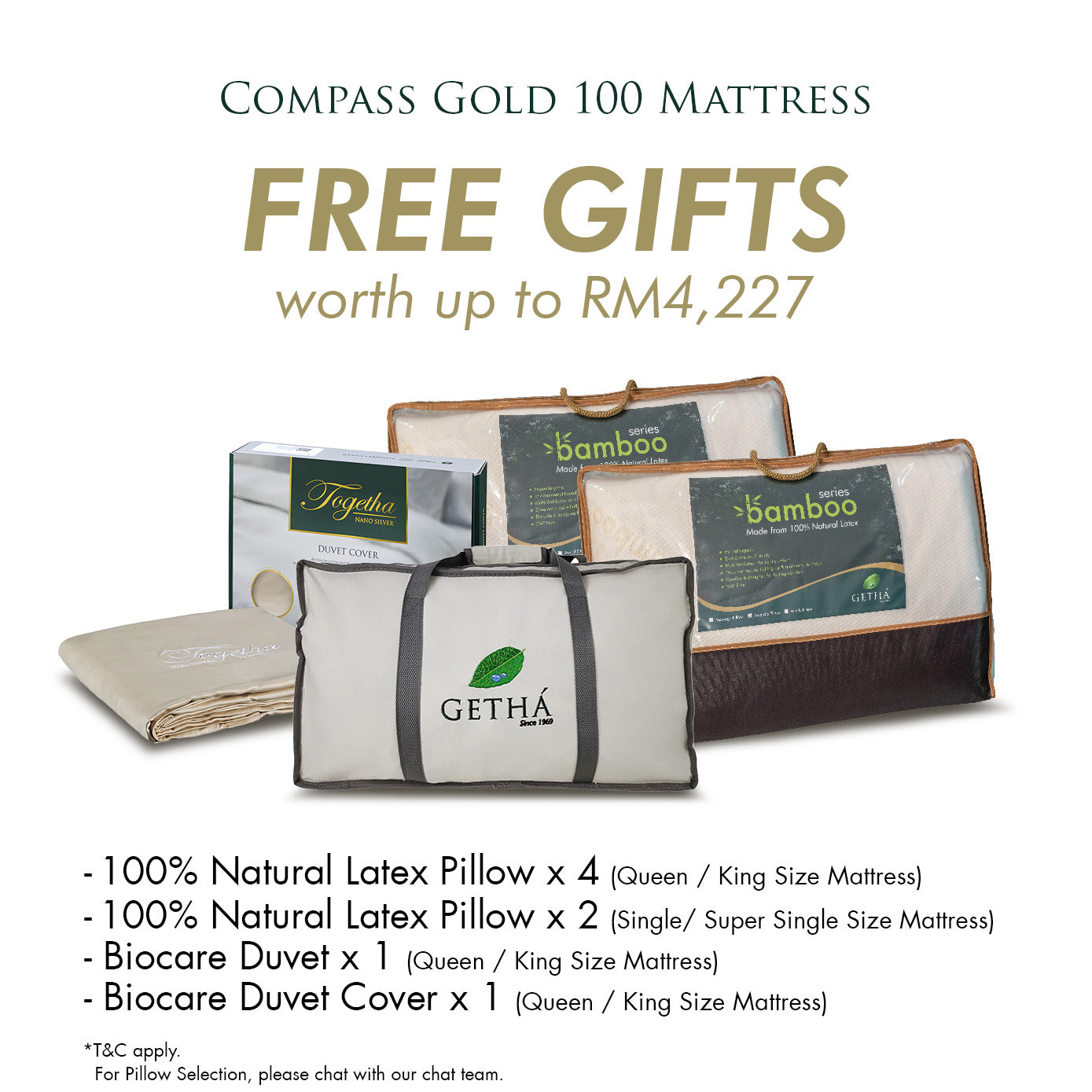 Free Gifts worth RM4227 Getha Compass Gold 100 Mattress