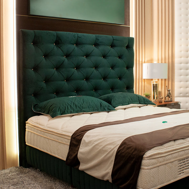 Green color headboard for bed