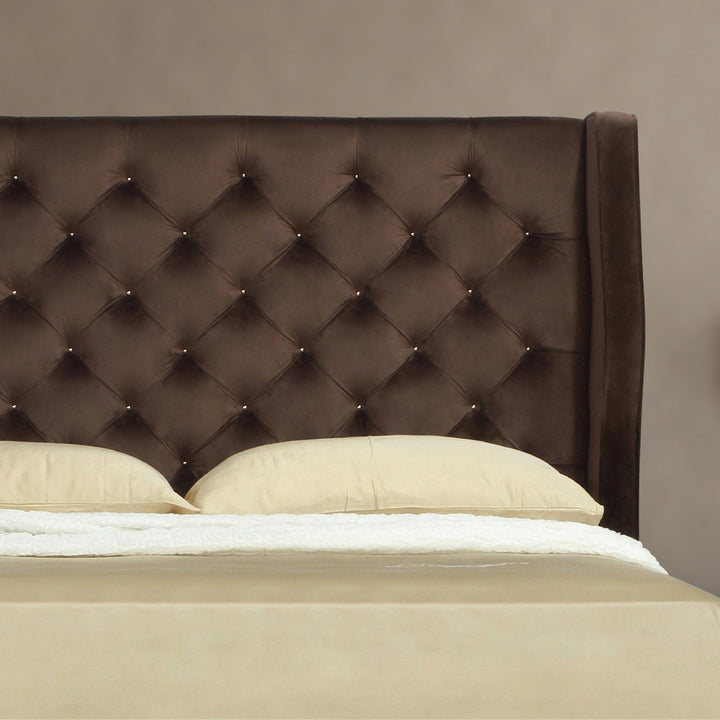 Diamond Square-B Headboard Dark Brown Color with Gold Buttons