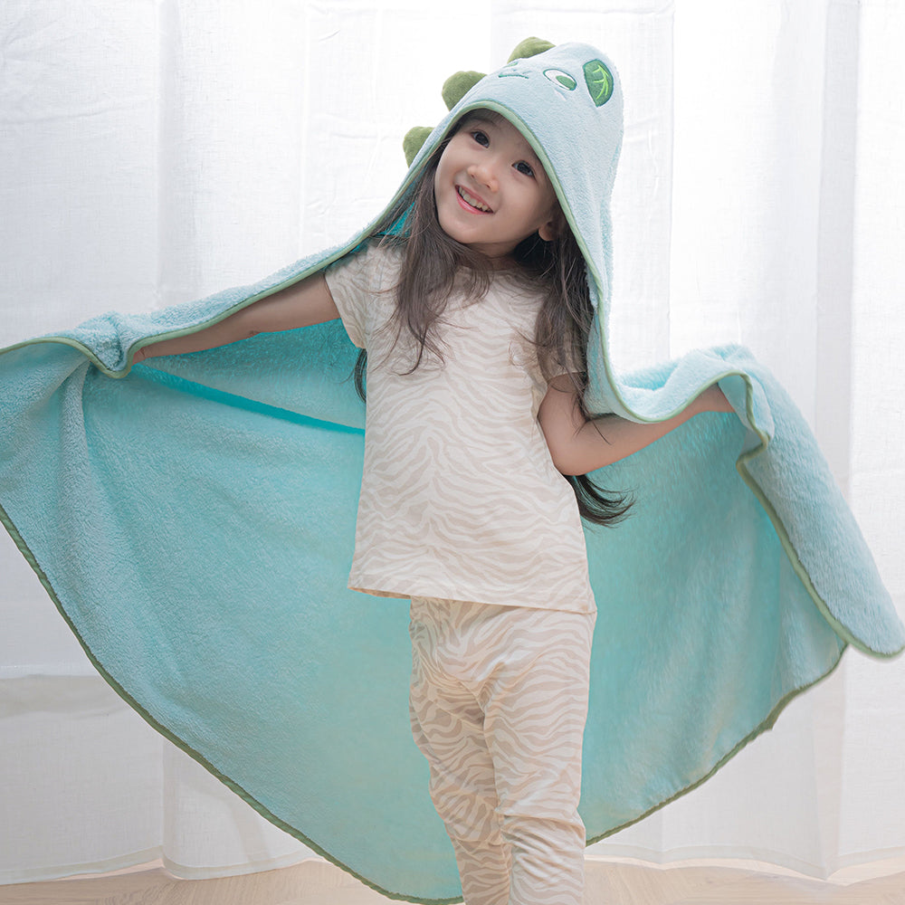 Girl with cute dino kids bath towel