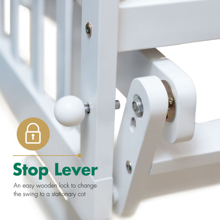 Stop Lever to lock the swing of the baby cot