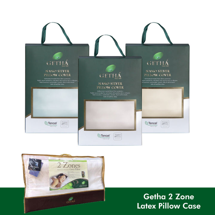 Getha 2 Zone Latex Pillow Case - Tencel Nano Silver Fabric