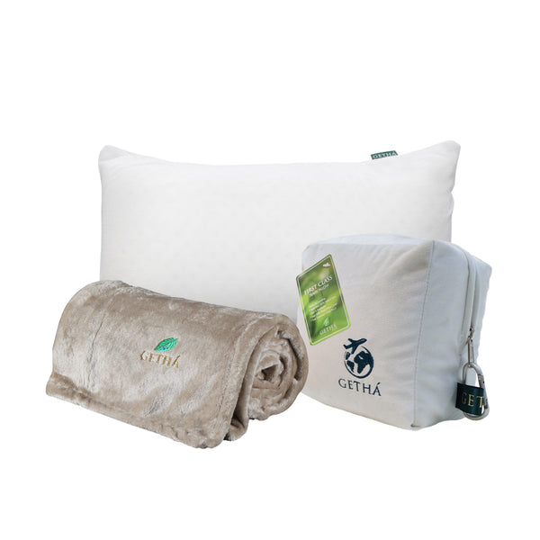 Getha Travel Combo B - First Class Travel Pillow and Lux Blanket Set