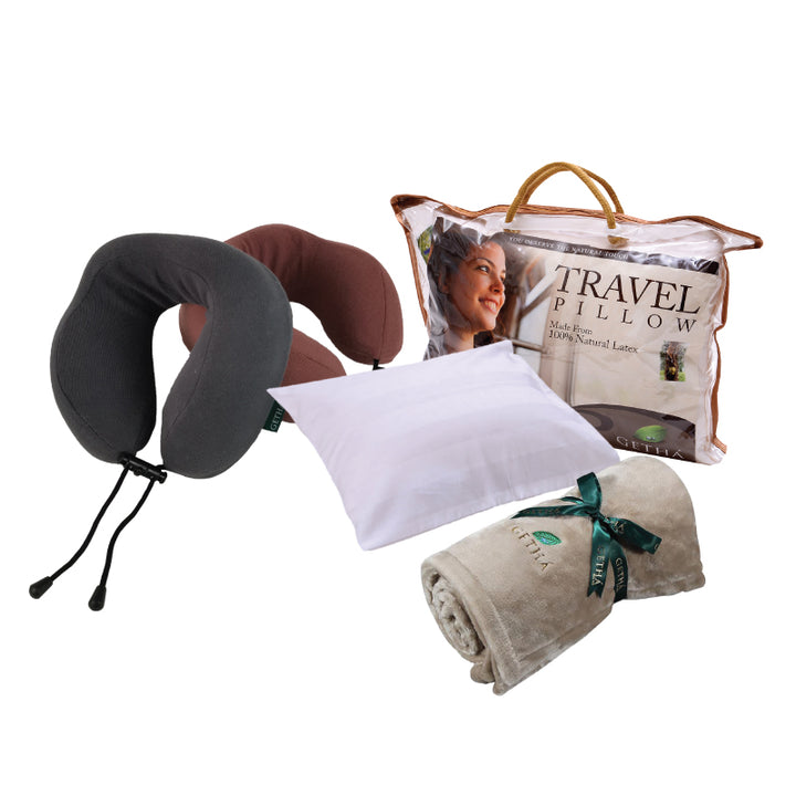 Getha Travel Combo C - Travel Pillow, Lux Blanket, Neck Pillow Set